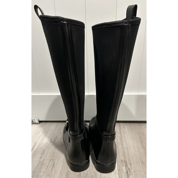 Michael Kors Rain Boots Size 6 Black Rubber & Neoprene. MK Silver Charm Logo. - Picture 5 of 8